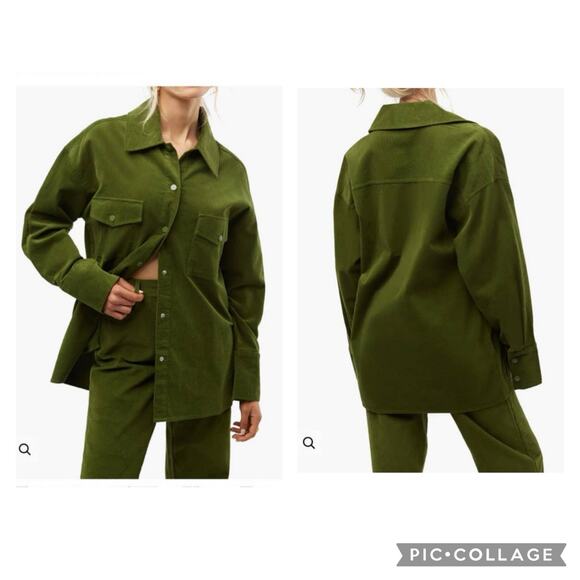 WeWoreWhat NWOT Revolve Oversized Corduroy Shacket Basil Green XS/S Snap Button - Picture 1 of 14